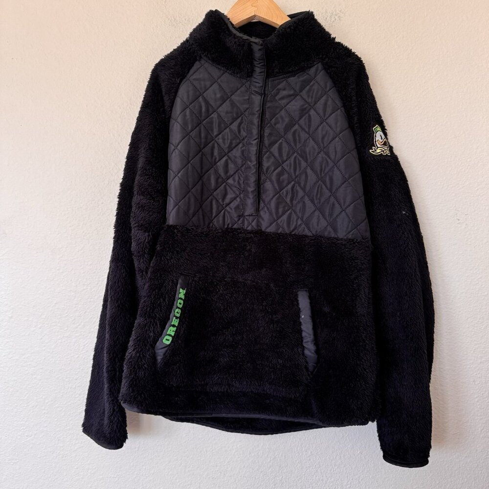 Oregon Womens Black Fleece Sweater Size Medium Half Button Up Colosseum
